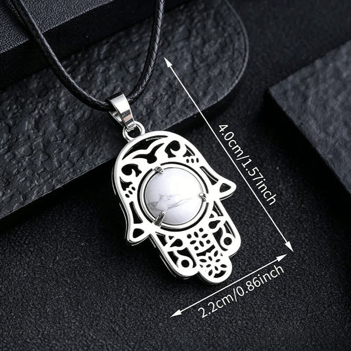 Buddha Stones Collier en obsidienne noire naturelle avec incrustation de palmier Hamsa et cristal de force - image 24