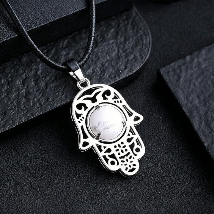 Buddha Stones Collier en obsidienne noire naturelle avec incrustation de palmier Hamsa et cristal de force - Turquoise naturelle (la couleur peut varier) - image 16