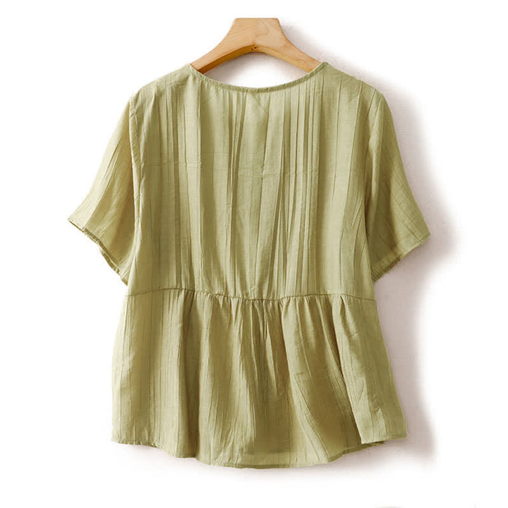 Buddha Stones Chemise d'été bohème à boutons, col rond, manches courtes, pour femme - image 8