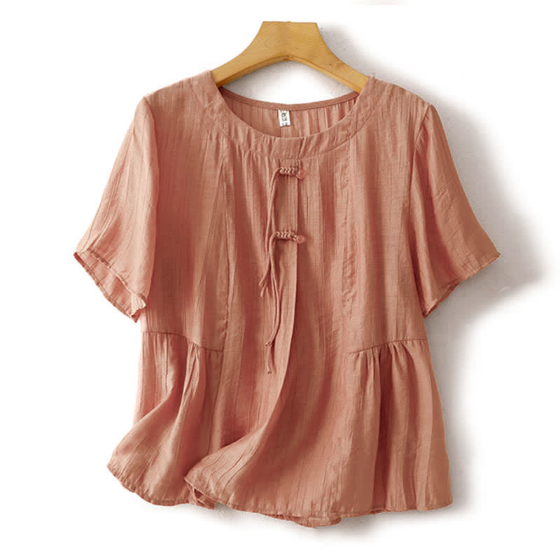 Buddha Stones Chemise d'été bohème à boutons, col rond, manches courtes, pour femme - Saumon clair - US8-10，UK/AU12-14，EU40-42 (2XL) - image 15