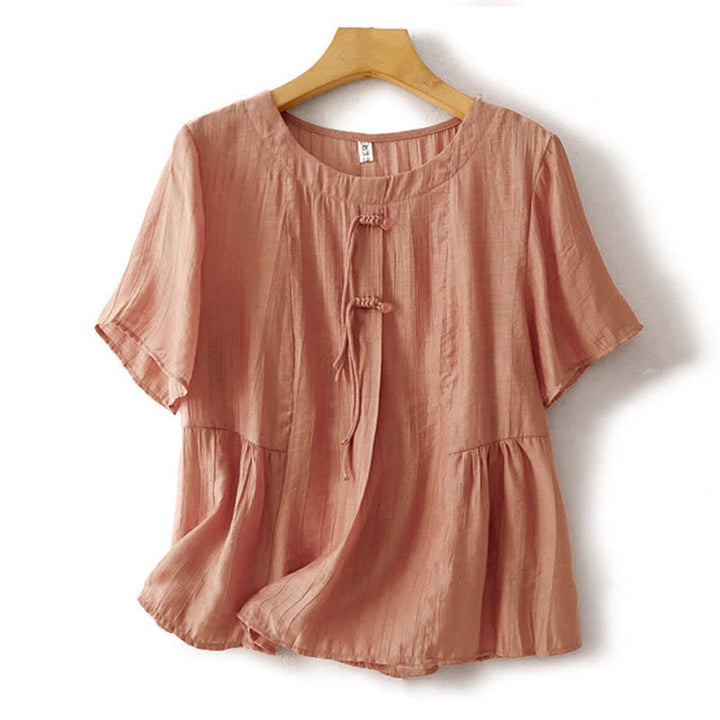 Buddha Stones Chemise d'été bohème à boutons, col rond, manches courtes, pour femme - Saumon clair - US8-10，UK/AU12-14，EU40-42 (2XL) - image 15