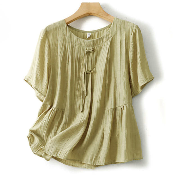 Buddha Stones Chemise d'été bohème à boutons, col rond, manches courtes, pour femme - Vert foncé - US8-10，UK/AU12-14，EU40-42 (2XL) - image 7