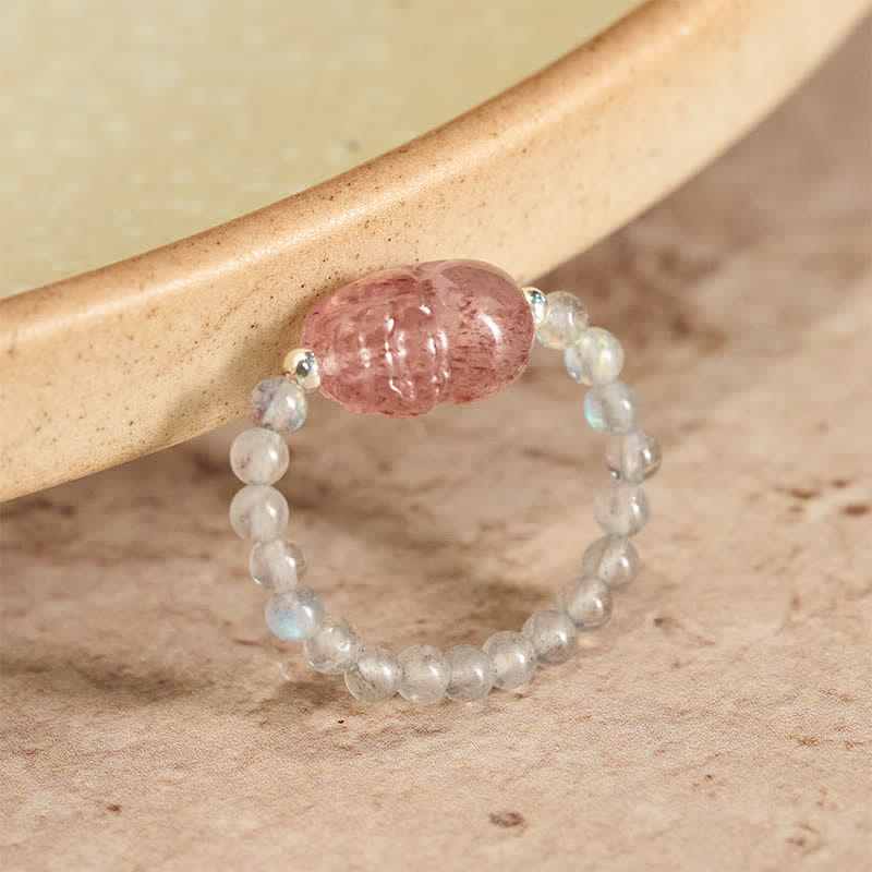 Buddha Stones Mini perles de 3 mm en pierre de lune naturelle, tourmaline, grenat, perle, quartz fraise, anneau élastique de guérison PiXiu - Pierre de lune naturelle de 52 à 53 mm (la couleur peut varier) - image 9