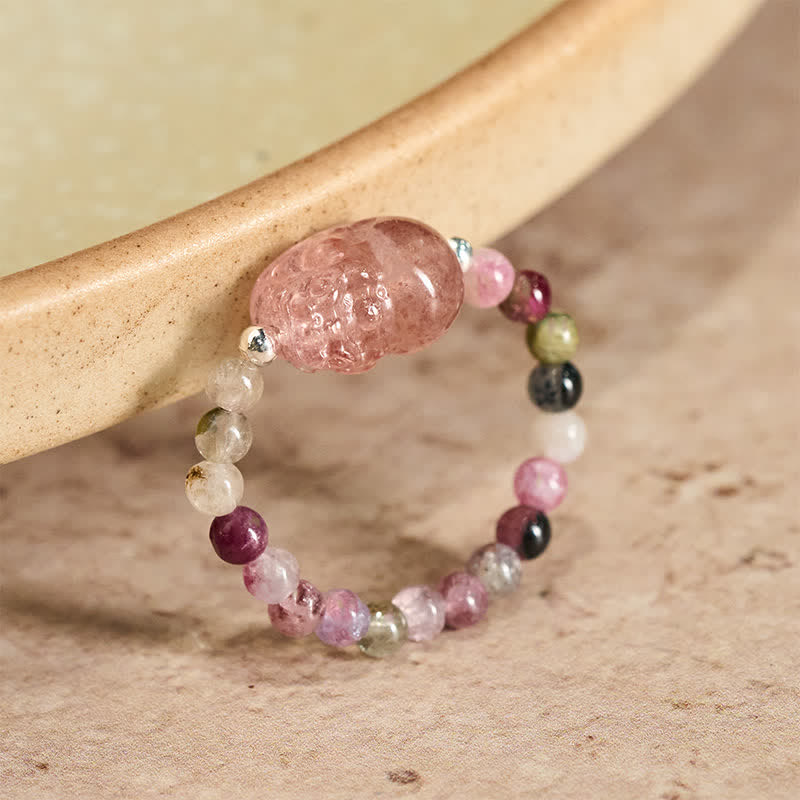 Buddha Stones Mini perles de 3 mm en pierre de lune naturelle, tourmaline, grenat, perle, quartz fraise, anneau élastique de guérison PiXiu - Tourmaline naturelle de 52 à 53 mm (la couleur peut varier) - image 15
