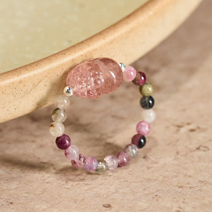Buddha Stones Mini perles de 3 mm en pierre de lune naturelle, tourmaline, grenat, perle, quartz fraise, anneau élastique de guérison PiXiu - Tourmaline naturelle de 52 à 53 mm (la couleur peut varier) - image 15