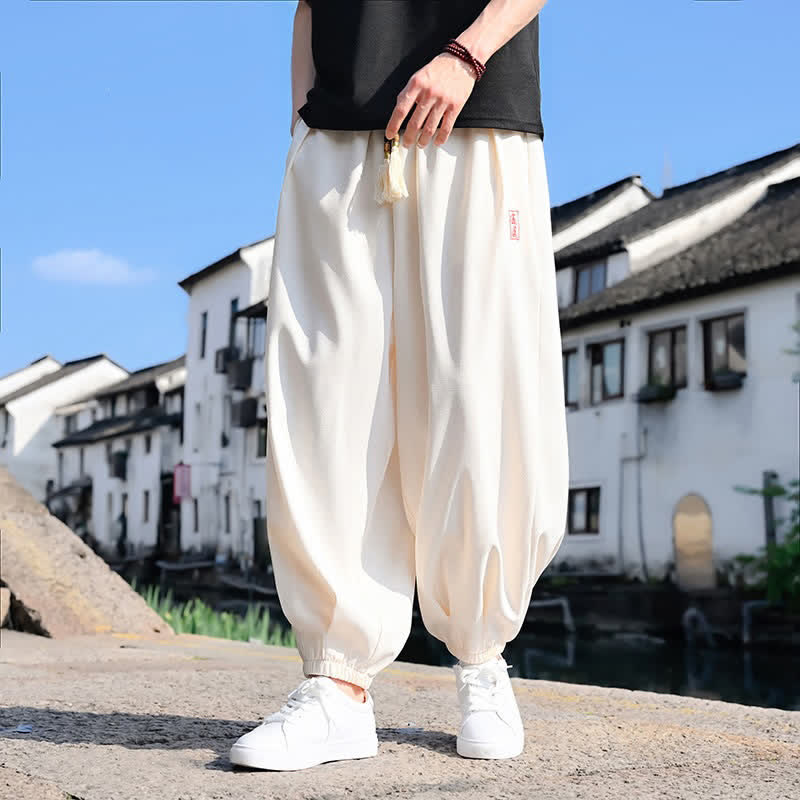 Buddha Stones Pantalon harem d'été pour homme, longueur cheville, à cordon de serrage, couleur unie, avec poches - image 7