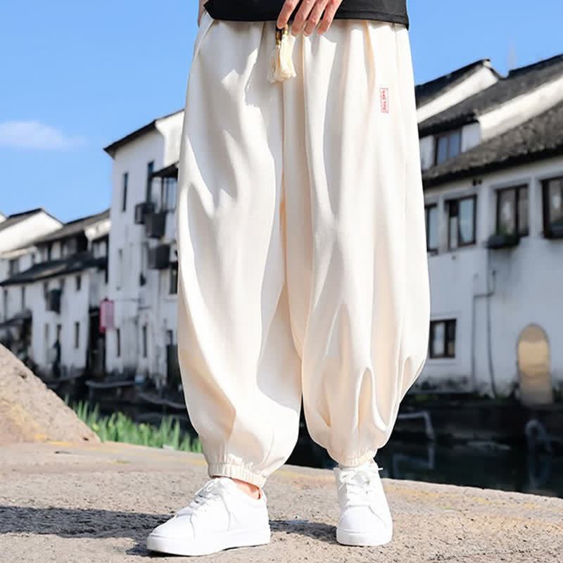 Buddha Stones Pantalon harem d'été pour homme, longueur cheville, à cordon de serrage, couleur unie, avec poches - image 10