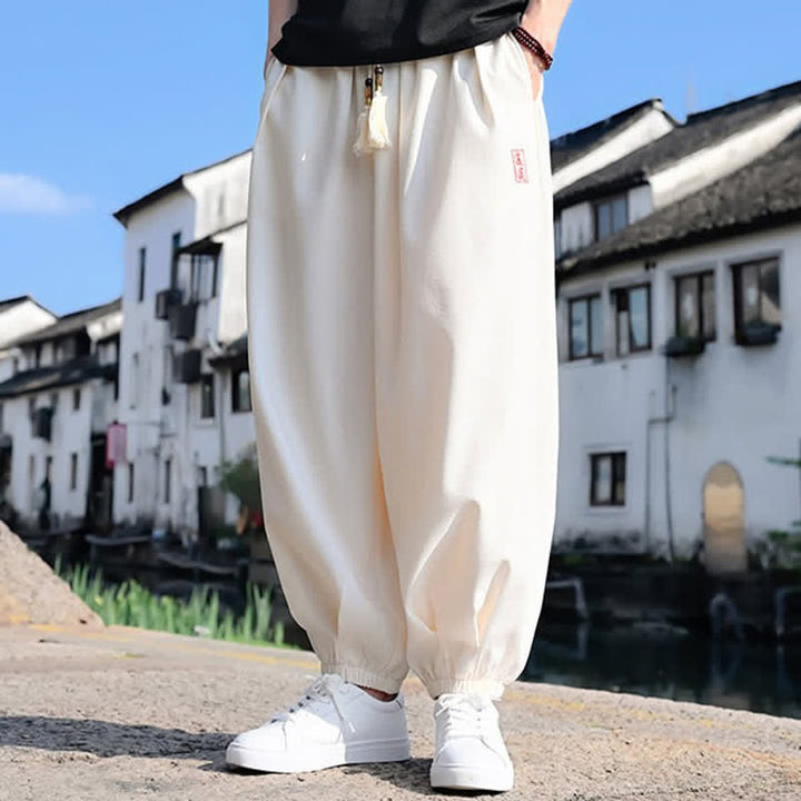 Buddha Stones Pantalon harem d'été pour homme, longueur cheville, à cordon de serrage, couleur unie, avec poches - image 12