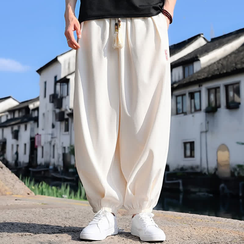 Buddha Stones Pantalon harem d'été pour homme, longueur cheville, à cordon de serrage, couleur unie, avec poches - image 11