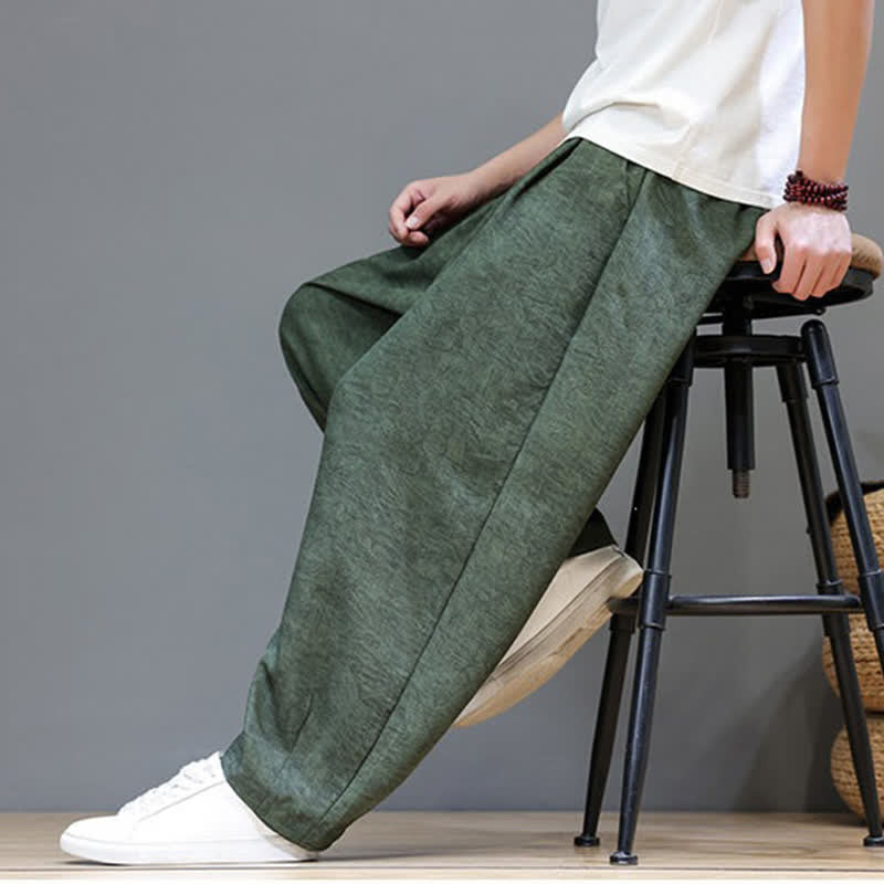 Buddha Stones Pantalon harem d'été bohème à cordon de serrage et motif végétal uni pour homme, avec poches - image 8