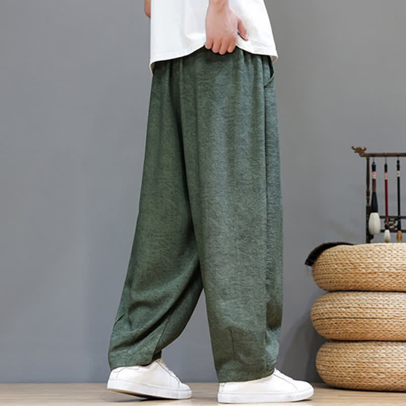 Buddha Stones Pantalon harem d'été bohème à cordon de serrage et motif végétal uni pour homme, avec poches - image 4