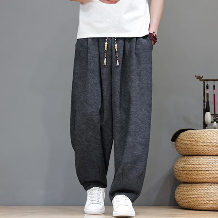 Buddha Stones Pantalon harem d'été bohème à cordon de serrage et motif végétal uni pour homme, avec poches - image 11
