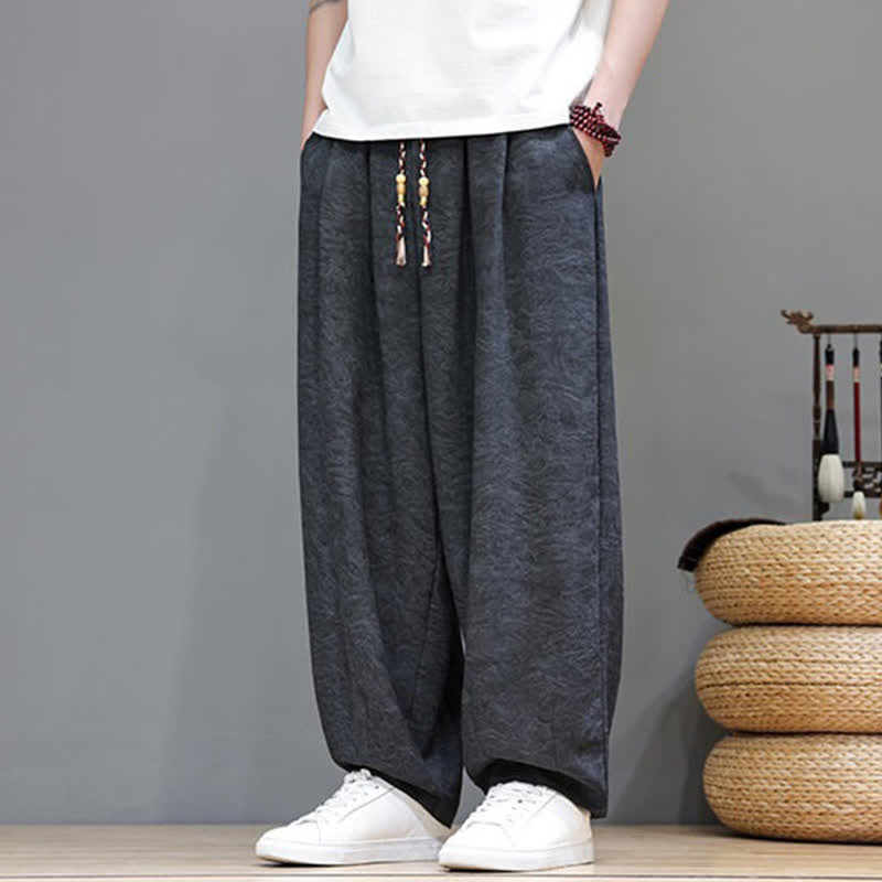 Buddha Stones Pantalon harem d'été bohème à cordon de serrage et motif végétal uni pour homme, avec poches - image 16