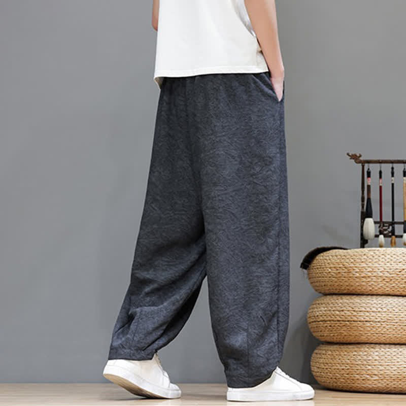 Buddha Stones Pantalon harem d'été bohème à cordon de serrage et motif végétal uni pour homme, avec poches - image 14