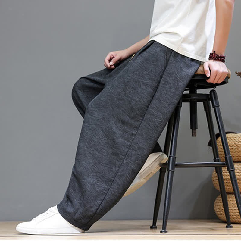 Buddha Stones Pantalon harem d'été bohème à cordon de serrage et motif végétal uni pour homme, avec poches - image 18