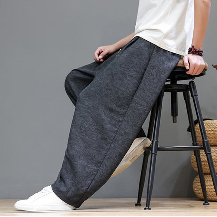 Buddha Stones Pantalon harem d'été bohème à cordon de serrage et motif végétal uni pour homme, avec poches - image 18