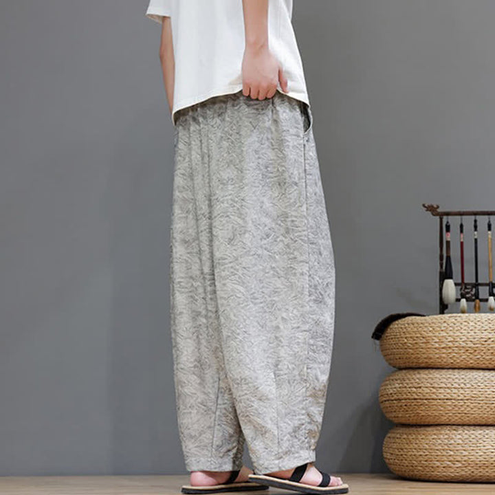 Buddha Stones Pantalon harem d'été bohème à cordon de serrage et motif végétal uni pour homme, avec poches - image 23