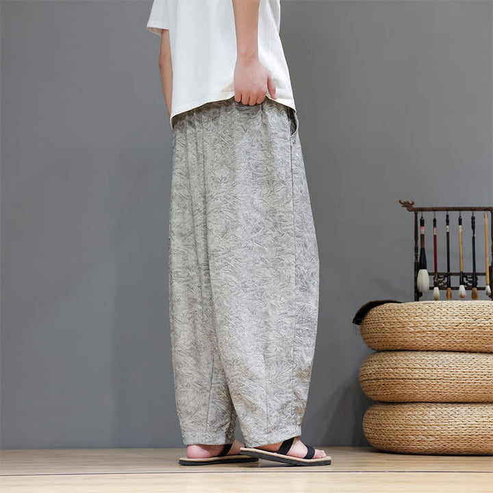 Buddha Stones Pantalon harem d'été bohème à cordon de serrage et motif végétal uni pour homme, avec poches - image 27