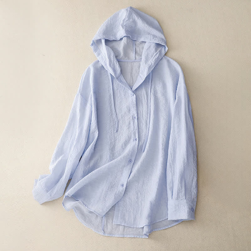 Buddha Stones Chemises d'été décontractées à capuche et cordon de serrage pour femmes, manches longues, unies - AliceBlue - US12，UK/AU16，EU44 (2XL) - image 0