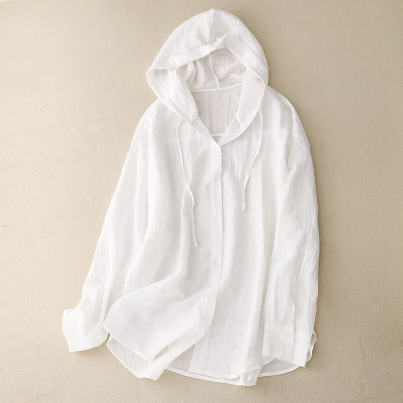 Buddha Stones Chemises d'été décontractées à capuche et cordon de serrage pour femmes, manches longues, unies - Blanc - US12，UK/AU16，EU44 (2XL) - image 10