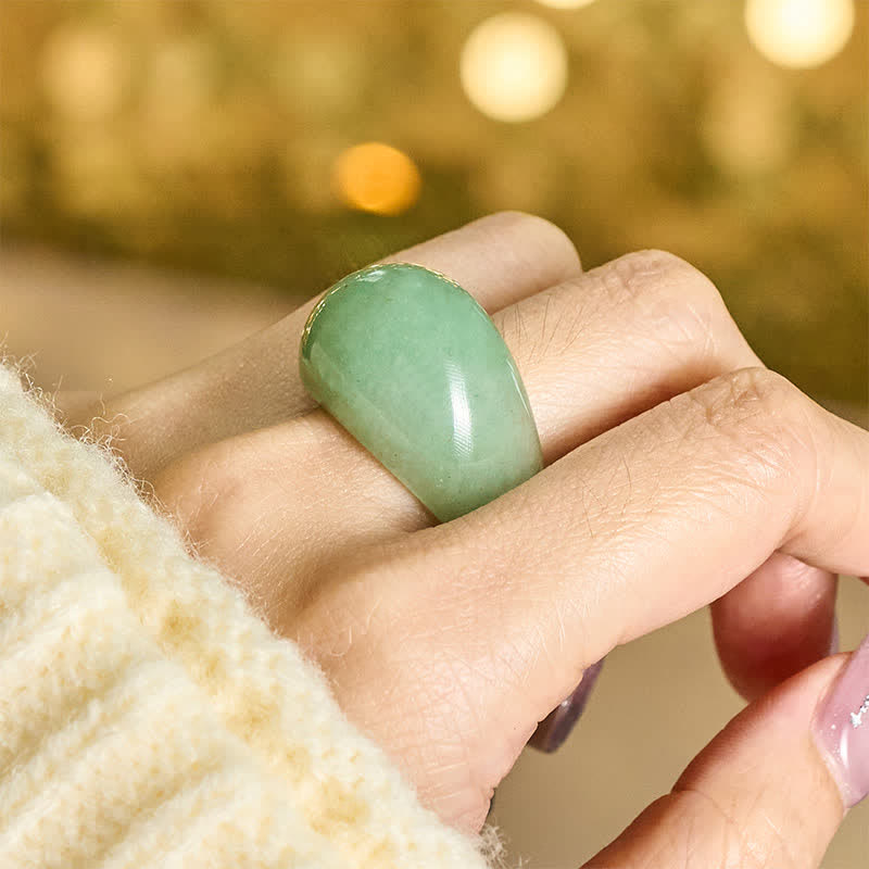 Buddha Stones Bague large en aventurine verte naturelle - image 8