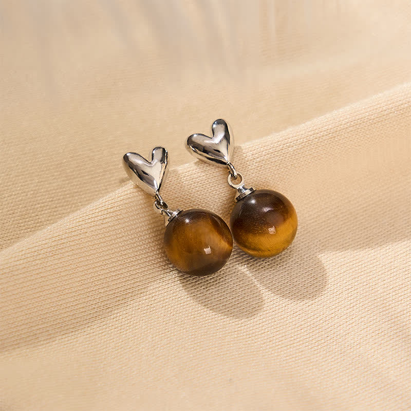 Buddha Stones Boucles d'oreilles en cuivre avec motif cœur œil de tigre et symbole du courage - Œil de tigre 10 mm (tiges en cuivre) - image 0