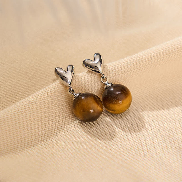 Buddha Stones Boucles d'oreilles en cuivre avec motif cœur œil de tigre et symbole du courage - Œil de tigre 10 mm (tiges en cuivre) - image 0