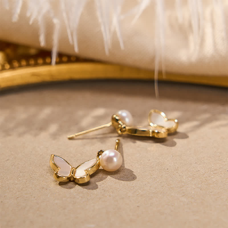 Buddha Stones Boucles d'oreilles papillon en cuivre et perles naturelles, symbole d'optimisme - image 2