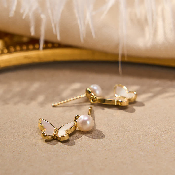 Buddha Stones Boucles d'oreilles papillon en cuivre et perles naturelles, symbole d'optimisme - image 2