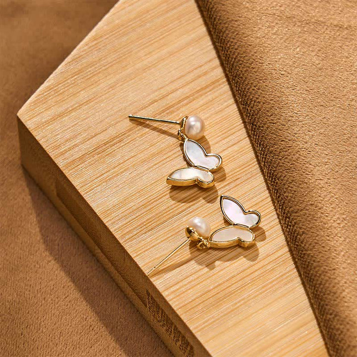 Buddha Stones Boucles d'oreilles papillon en cuivre et perles naturelles, symbole d'optimisme - image 3