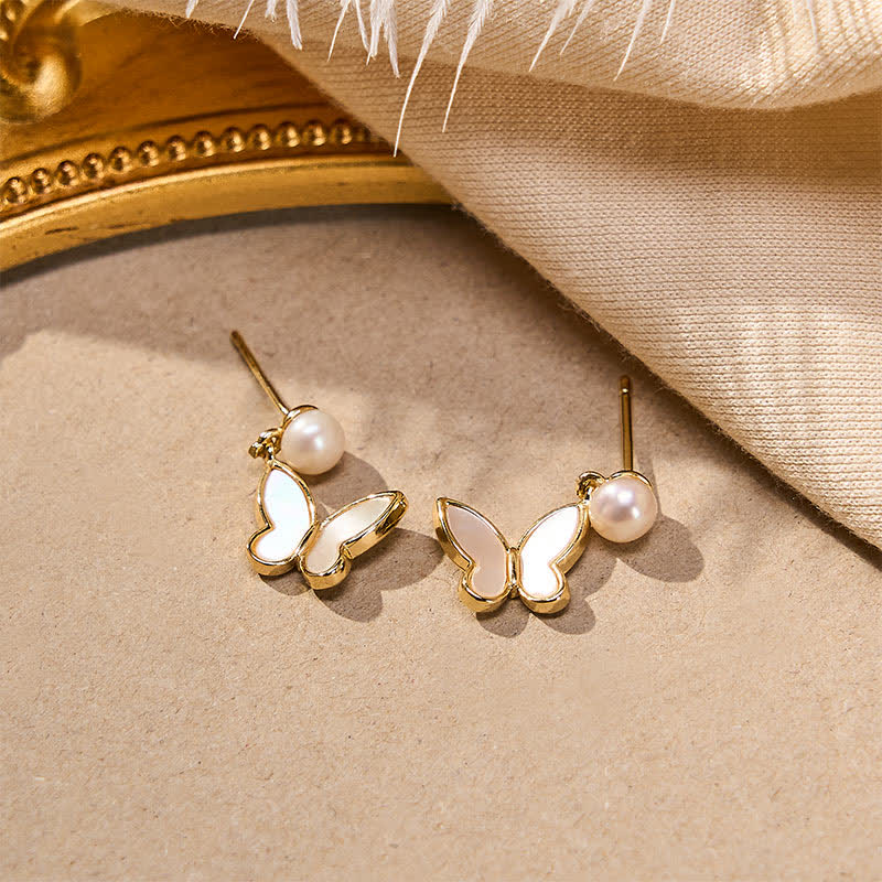 Buddha Stones Boucles d'oreilles papillon en cuivre et perles naturelles, symbole d'optimisme - image 1