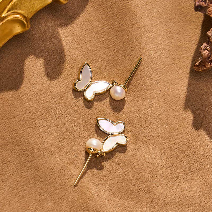 Buddha Stones Boucles d'oreilles papillon en cuivre et perles naturelles, symbole d'optimisme - image 4