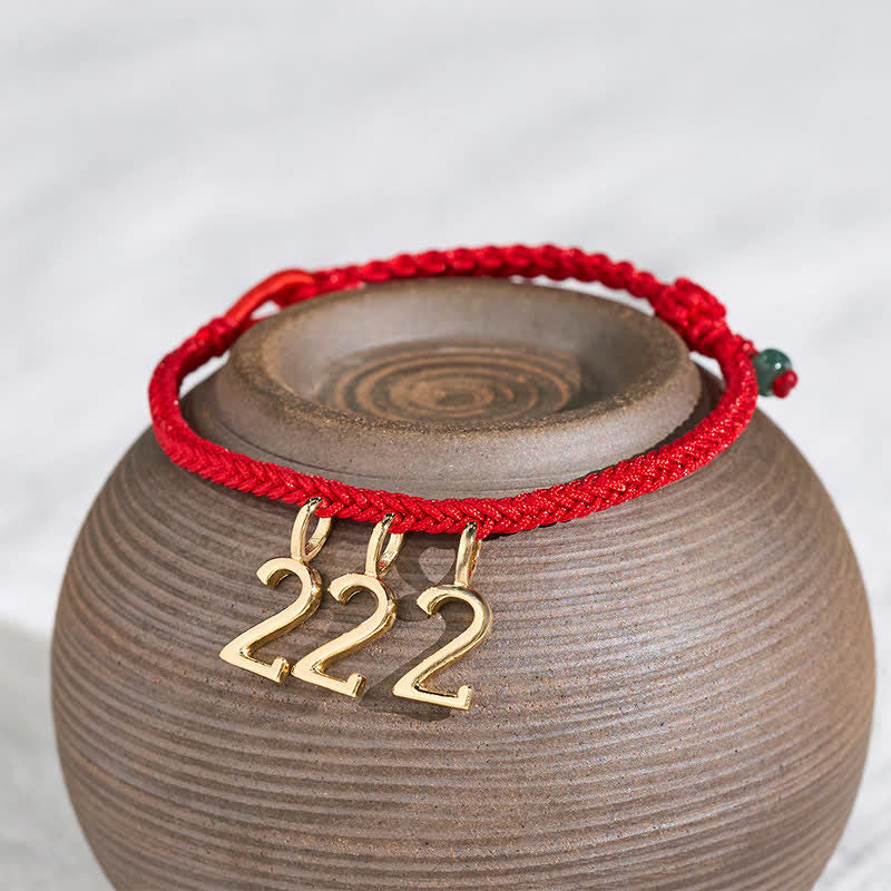 Buddha Stones Bracelet tressé en jade rouge avec numéro d'ange 777 444 333 222 111 - image 1
