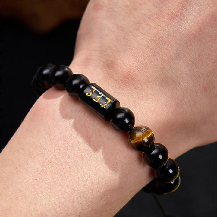 Buddha Stones Bracelet en œil de tigre en obsidienne noire naturelle avec numéro d'ange, symbole de force et d'accomplissement - image 3