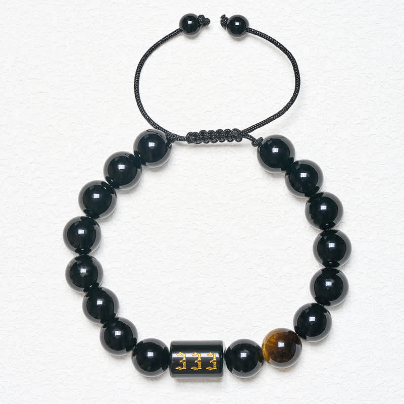 Buddha Stones Bracelet en œil de tigre en obsidienne noire naturelle avec numéro d'ange, symbole de force et d'accomplissement - image 4