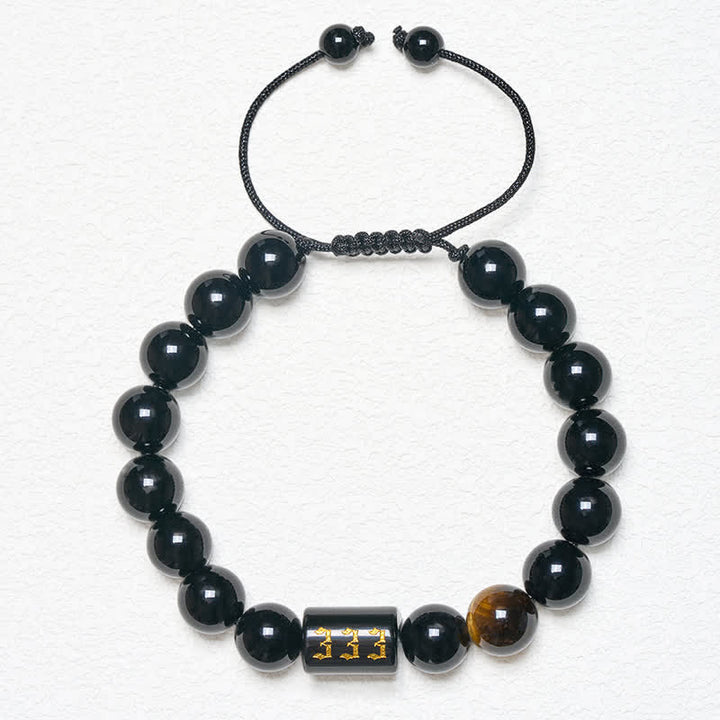 Buddha Stones Bracelet en œil de tigre en obsidienne noire naturelle avec numéro d'ange, symbole de force et d'accomplissement - image 4