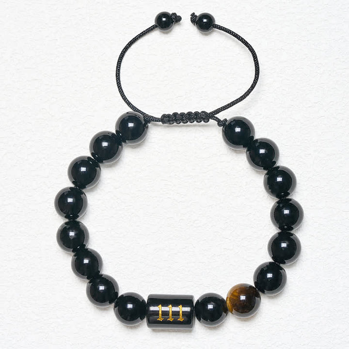 Buddha Stones Bracelet en œil de tigre en obsidienne noire naturelle avec numéro d'ange, symbole de force et d'accomplissement - image 11
