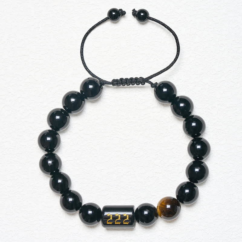 Buddha Stones Bracelet en œil de tigre en obsidienne noire naturelle avec numéro d'ange, symbole de force et d'accomplissement - image 15