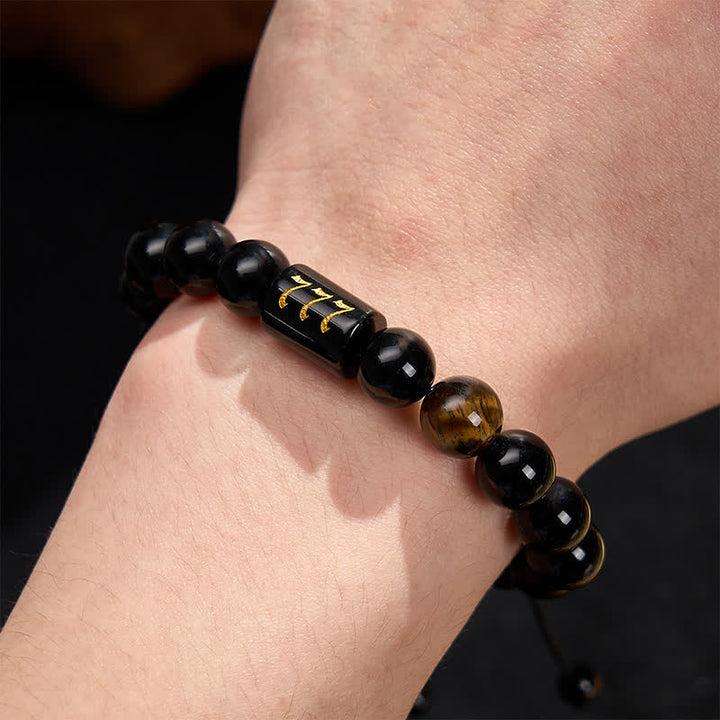 Buddha Stones Bracelet en œil de tigre en obsidienne noire naturelle avec numéro d'ange, symbole de force et d'accomplissement - image 27