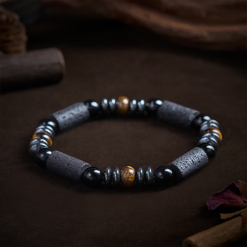 Buddha Stones Bracelet puissant en œil de tigre naturel, obsidienne, hématite et roche de lave. - image 2