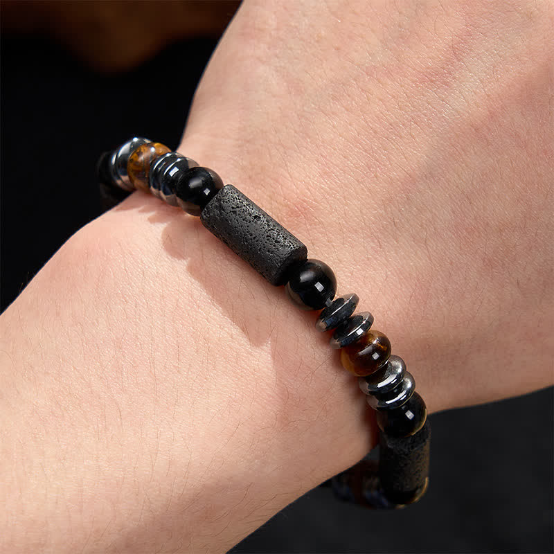Buddha Stones Bracelet puissant en œil de tigre naturel, obsidienne, hématite et roche de lave. - image 4