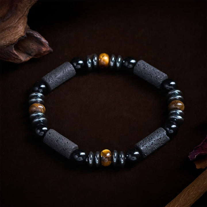 Buddha Stones Bracelet puissant en œil de tigre naturel, obsidienne, hématite et roche de lave. - image 1