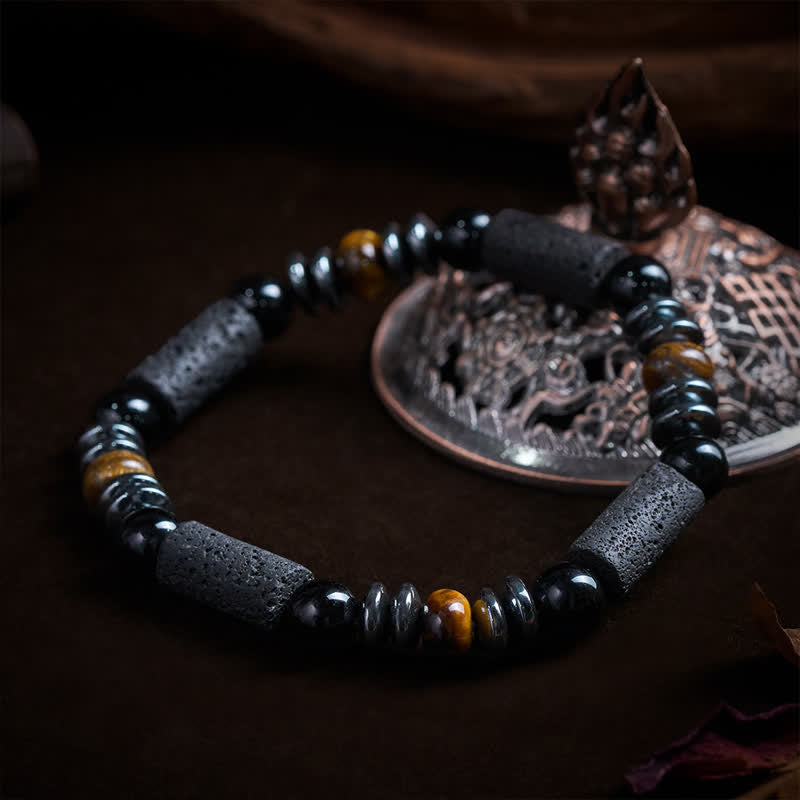 Buddha Stones Bracelet puissant en œil de tigre naturel, obsidienne, hématite et roche de lave. - image 3
