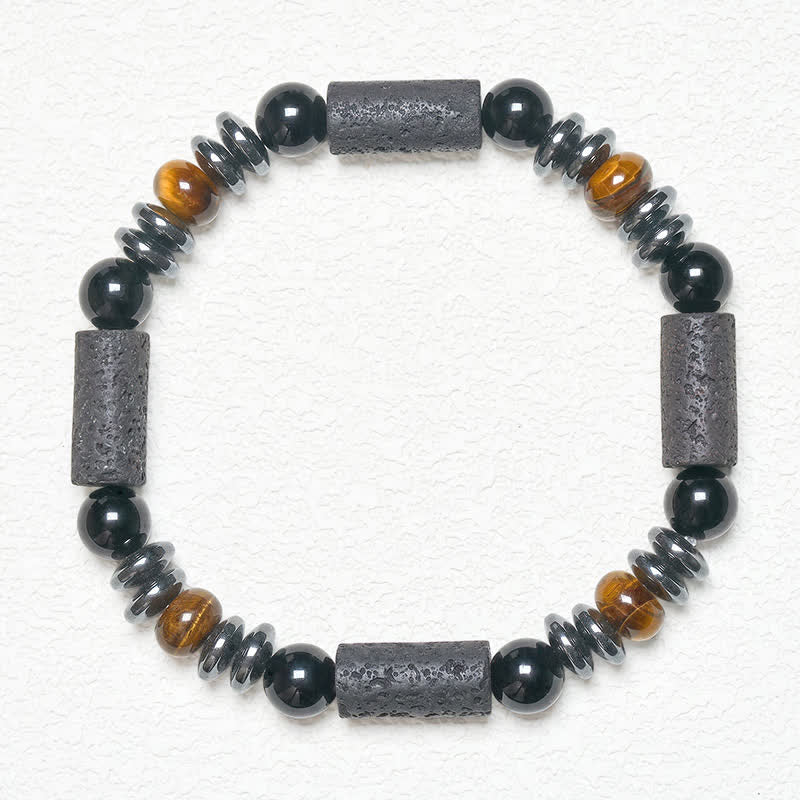 Buddha Stones Bracelet puissant en œil de tigre naturel, obsidienne, hématite et roche de lave. - image 5