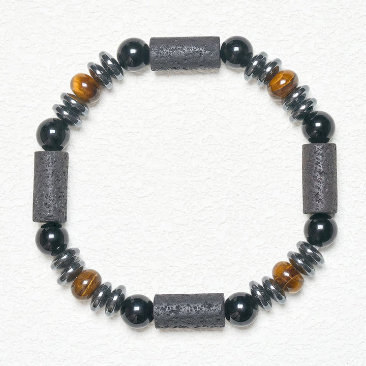 Buddha Stones Bracelet puissant en œil de tigre naturel, obsidienne, hématite et roche de lave. - image 5