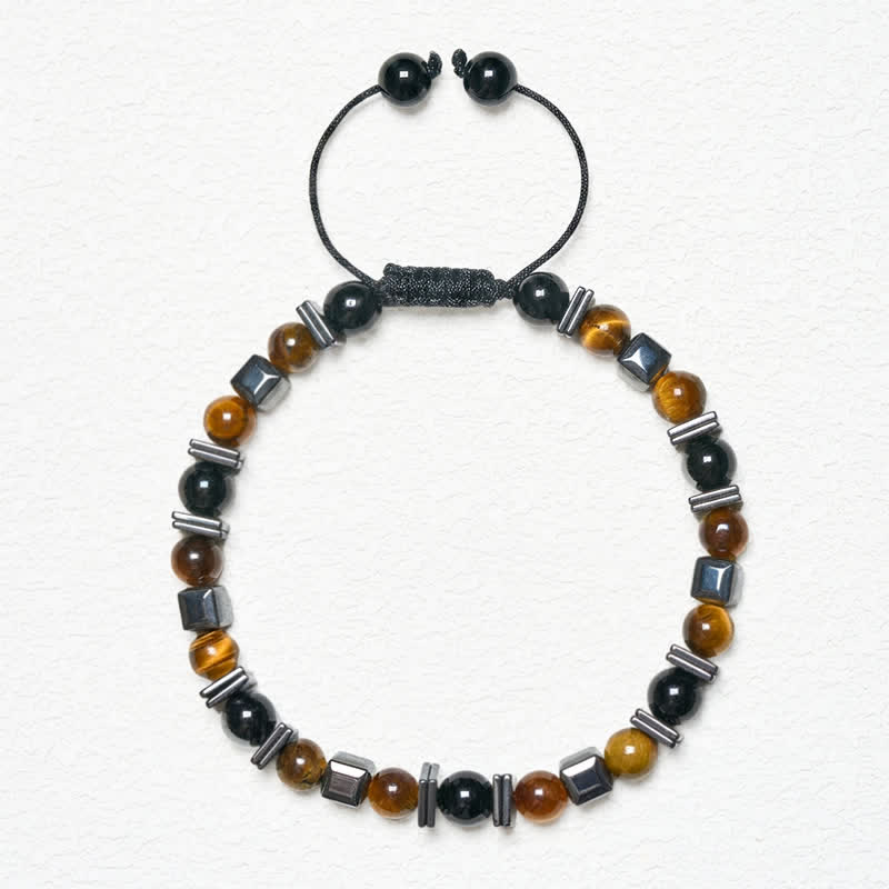 Buddha Stones Bracelet de soutien en œil de tigre naturel, obsidienne noire et hématite - image 5
