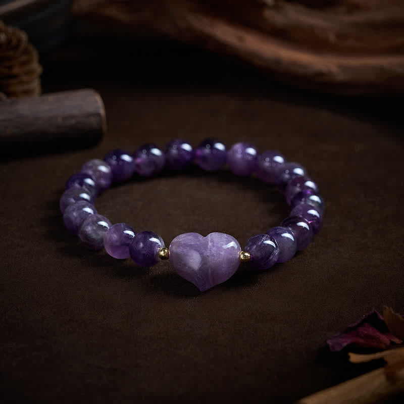 Buddha Stones Bracelet spirituel en améthyste naturelle, aventurine verte, œil de tigre et quartz fraise en forme de cœur - image 10