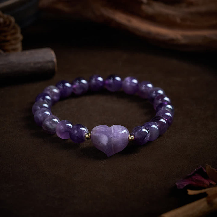 Buddha Stones Bracelet spirituel en améthyste naturelle, aventurine verte, œil de tigre et quartz fraise en forme de cœur - image 10