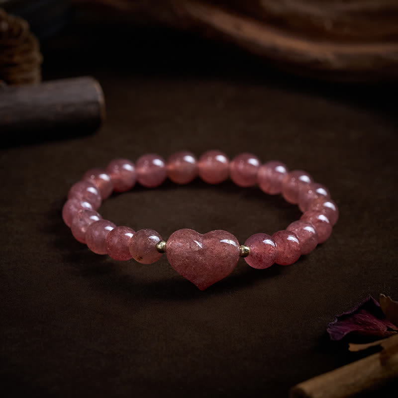 Buddha Stones Bracelet spirituel en améthyste naturelle, aventurine verte, œil de tigre et quartz fraise en forme de cœur - image 27