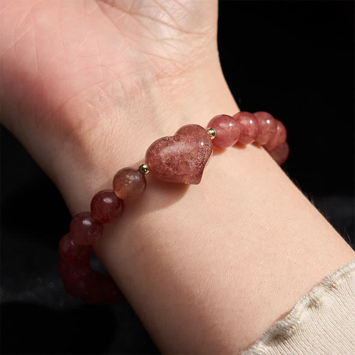 Buddha Stones Bracelet spirituel en améthyste naturelle, aventurine verte, œil de tigre et quartz fraise en forme de cœur - image 29